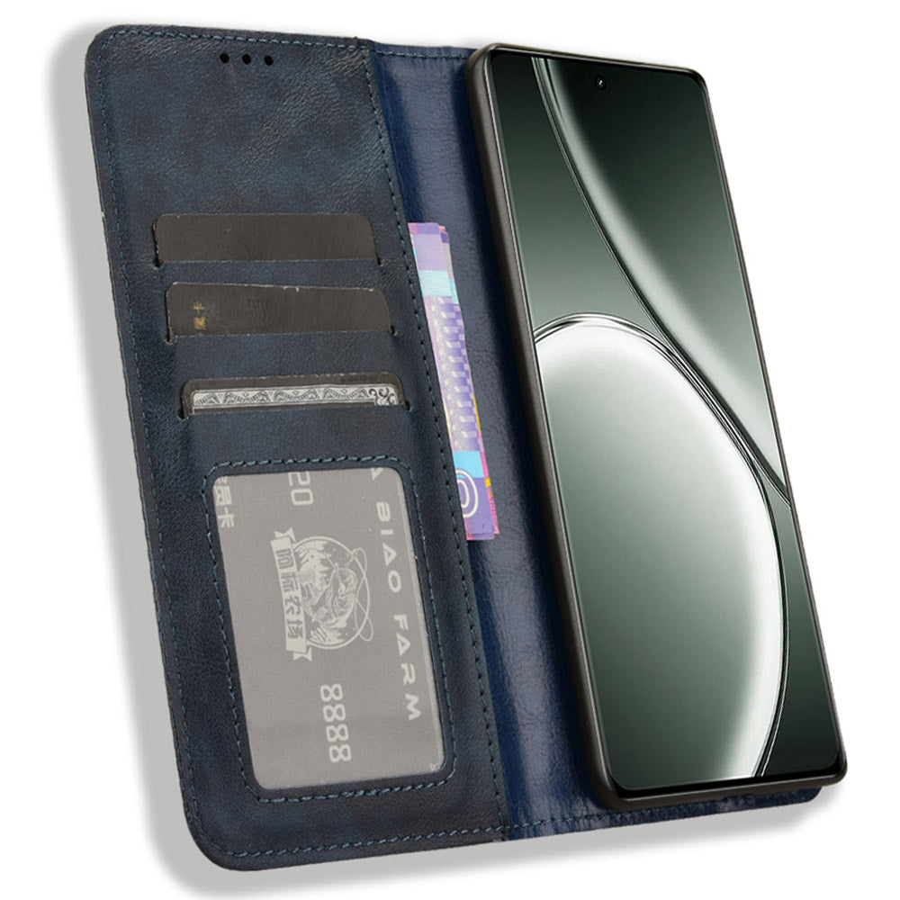 For Realme GT Neo6 SE 5G Magnetic Case Retro PU Leather Drop-resistant Phone Cover - Blue