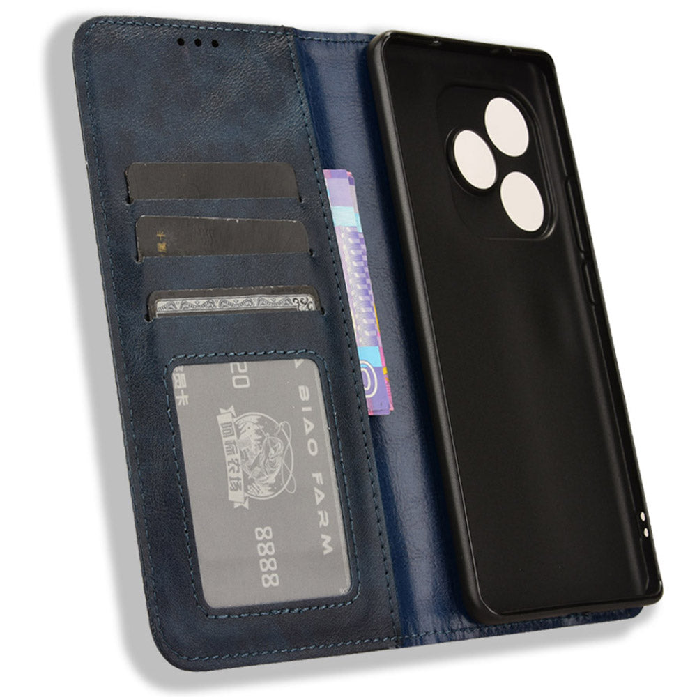 For Realme GT Neo6 SE 5G Magnetic Case Retro PU Leather Drop-resistant Phone Cover - Blue