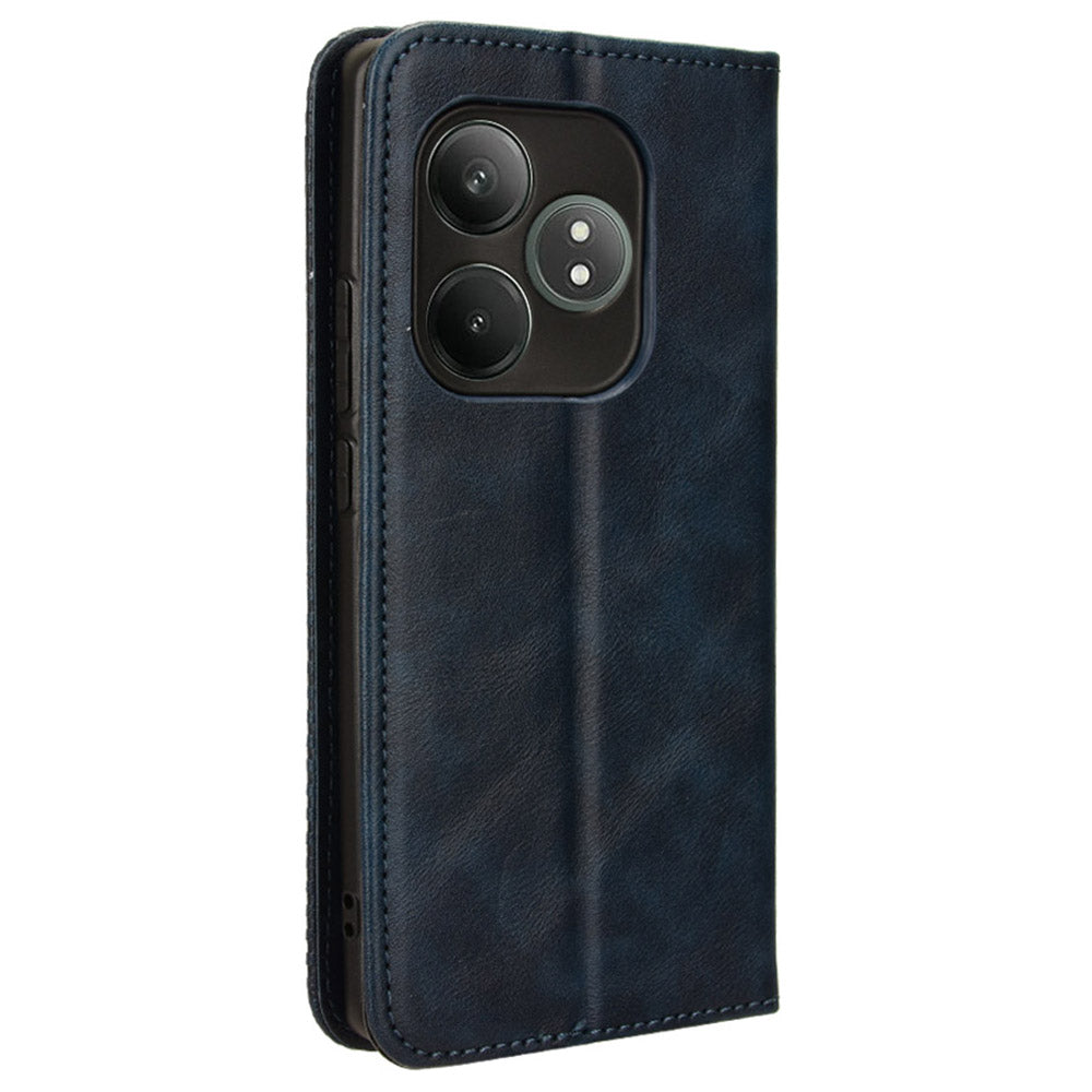 For Realme GT Neo6 SE 5G Magnetic Case Retro PU Leather Drop-resistant Phone Cover - Blue