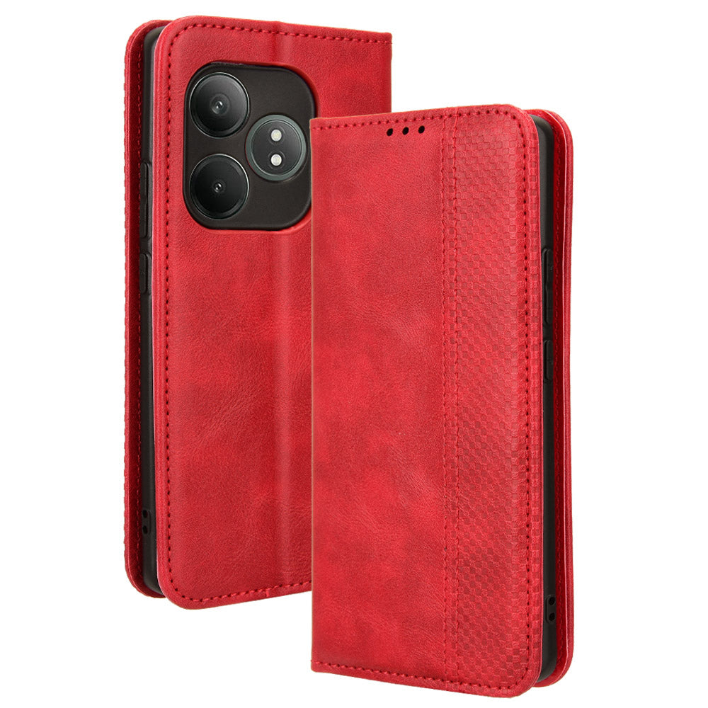 For Realme GT Neo6 SE 5G Magnetic Case Retro PU Leather Drop-resistant Phone Cover - Red
