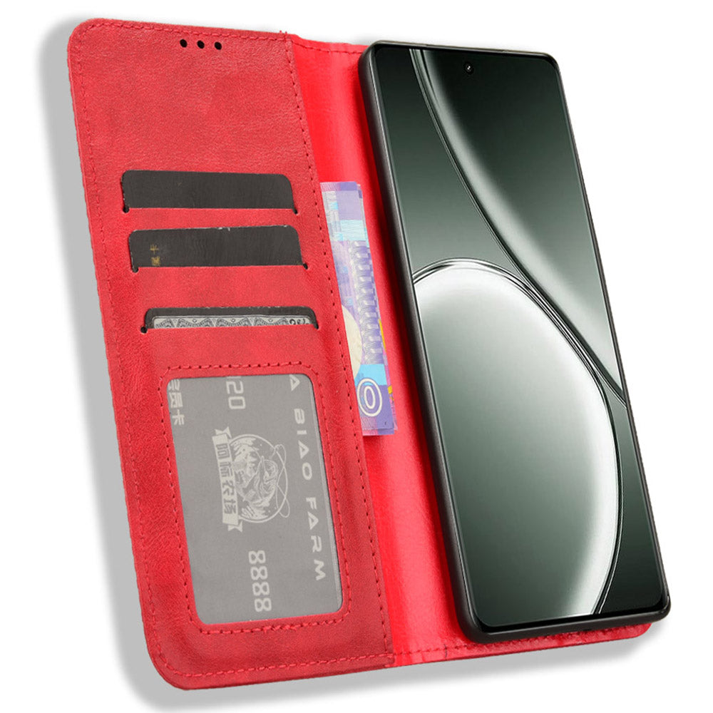 For Realme GT Neo6 SE 5G Magnetic Case Retro PU Leather Drop-resistant Phone Cover - Red