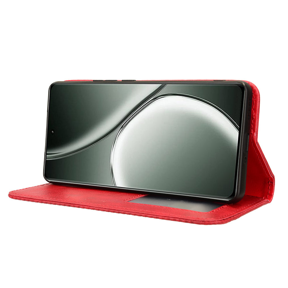 For Realme GT Neo6 SE 5G Magnetic Case Retro PU Leather Drop-resistant Phone Cover - Red