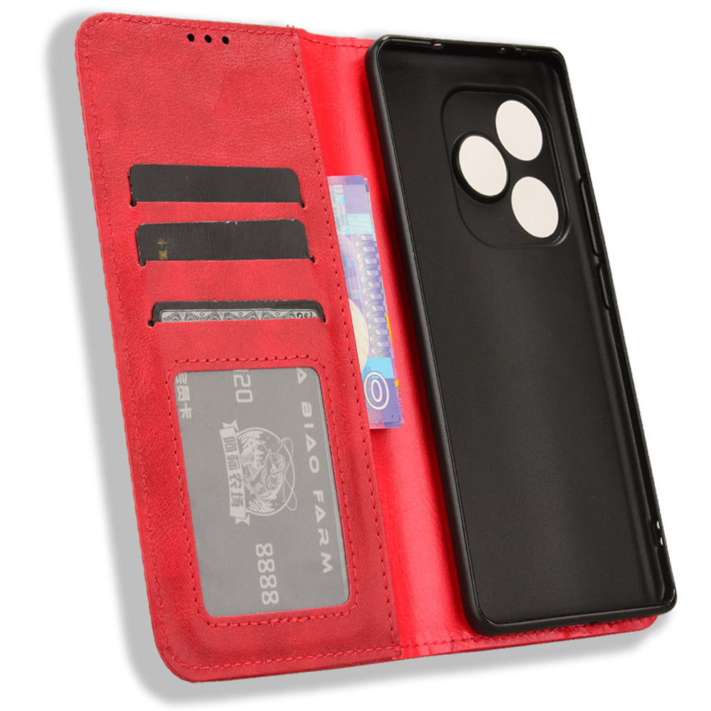 For Realme GT Neo6 SE 5G Magnetic Case Retro PU Leather Drop-resistant Phone Cover - Red