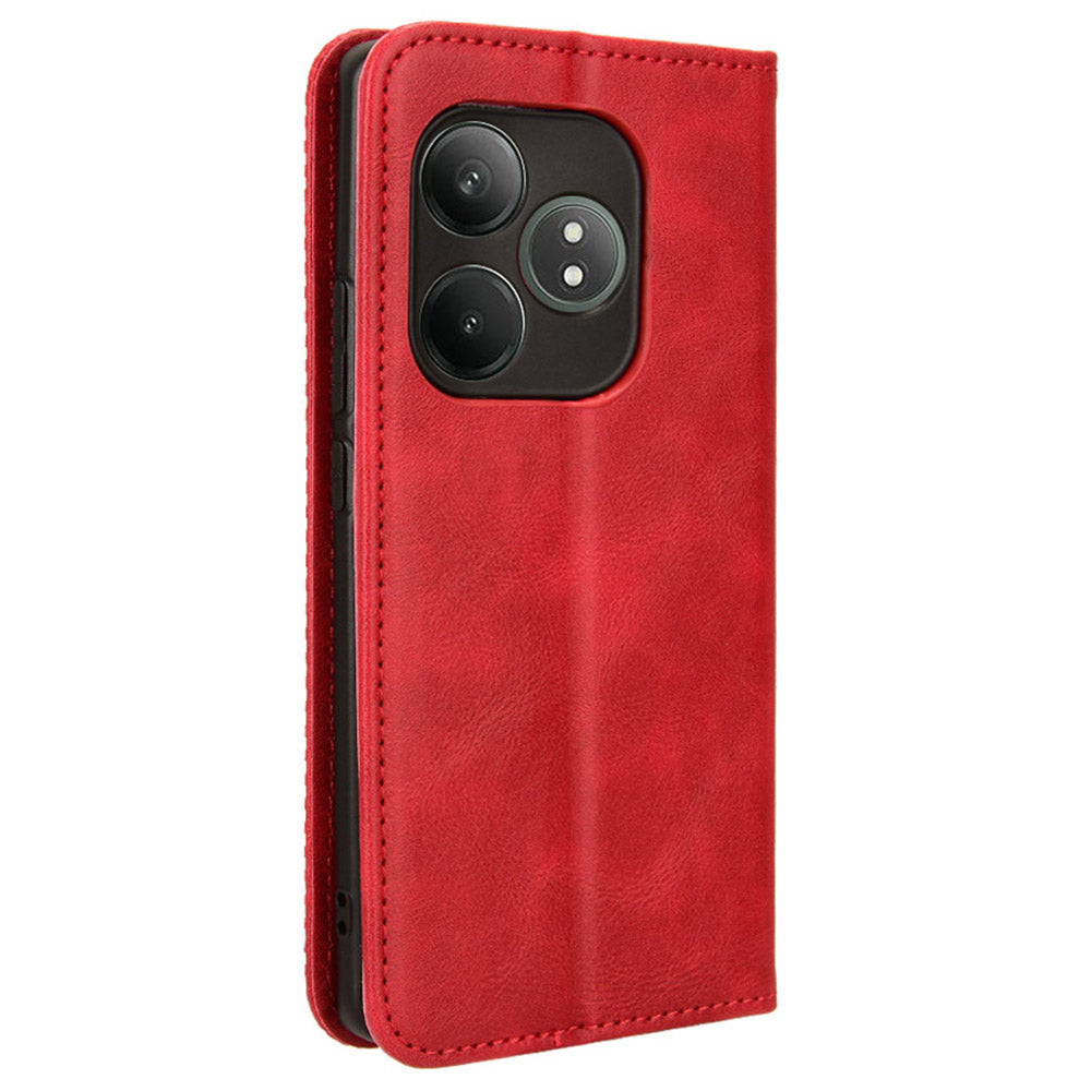 For Realme GT Neo6 SE 5G Magnetic Case Retro PU Leather Drop-resistant Phone Cover - Red