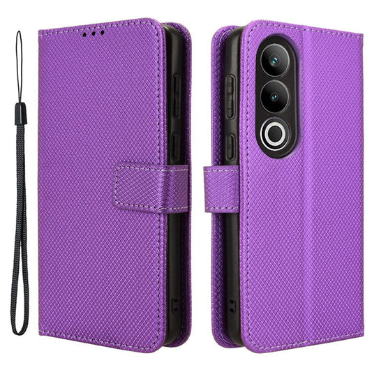 For OnePlus Nord CE4 5G / Oppo K12 Wallet Case Diamond Texture PU Leather Mobile Phone Cover - Purple