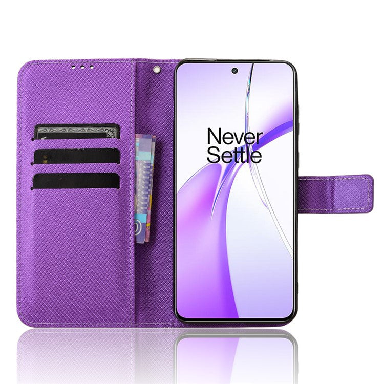 For OnePlus Nord CE4 5G / Oppo K12 Wallet Case Diamond Texture PU Leather Mobile Phone Cover - Purple