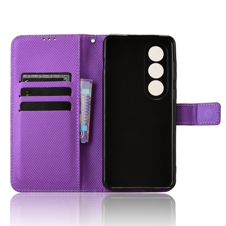 For OnePlus Nord CE4 5G / Oppo K12 Wallet Case Diamond Texture PU Leather Mobile Phone Cover - Purple