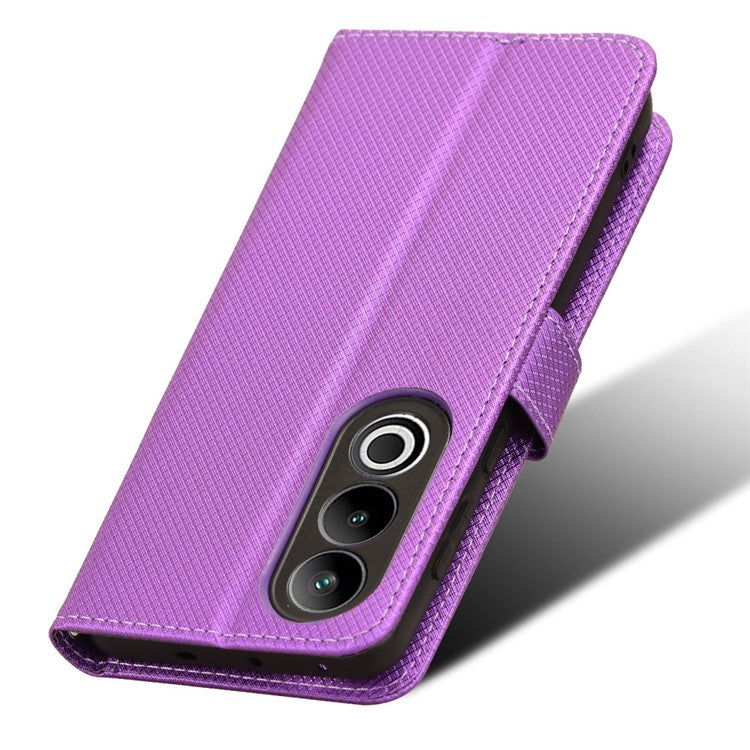 For OnePlus Nord CE4 5G / Oppo K12 Wallet Case Diamond Texture PU Leather Mobile Phone Cover - Purple