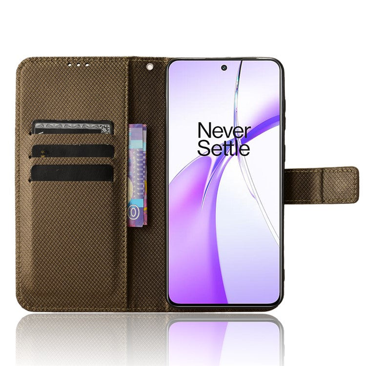 For OnePlus Nord CE4 5G / Oppo K12 Wallet Case Diamond Texture PU Leather Mobile Phone Cover - Brown