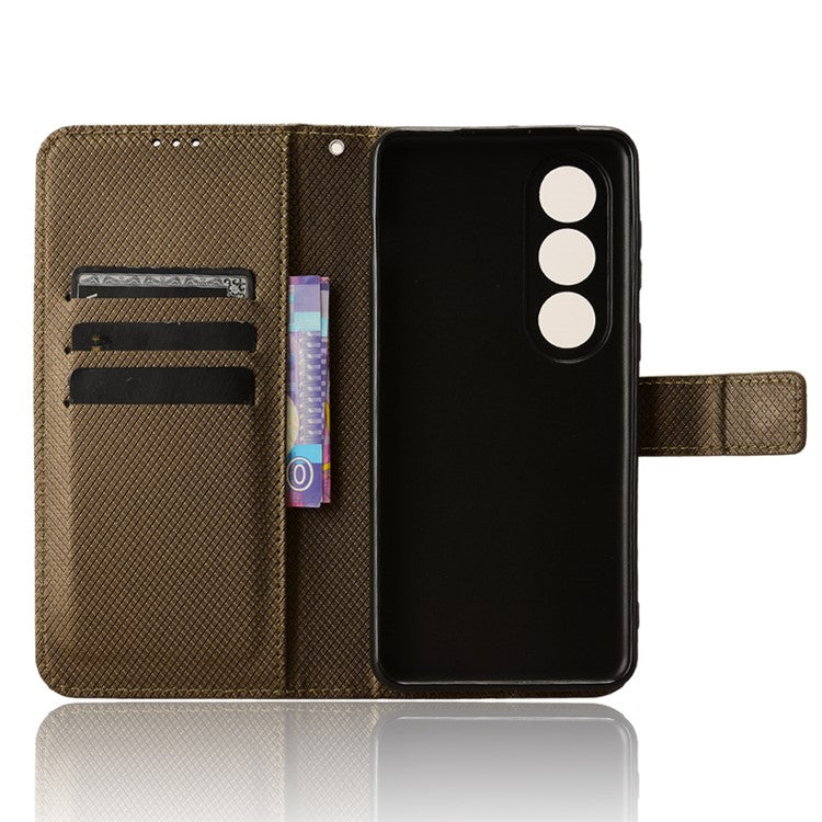 For OnePlus Nord CE4 5G / Oppo K12 Wallet Case Diamond Texture PU Leather Mobile Phone Cover - Brown