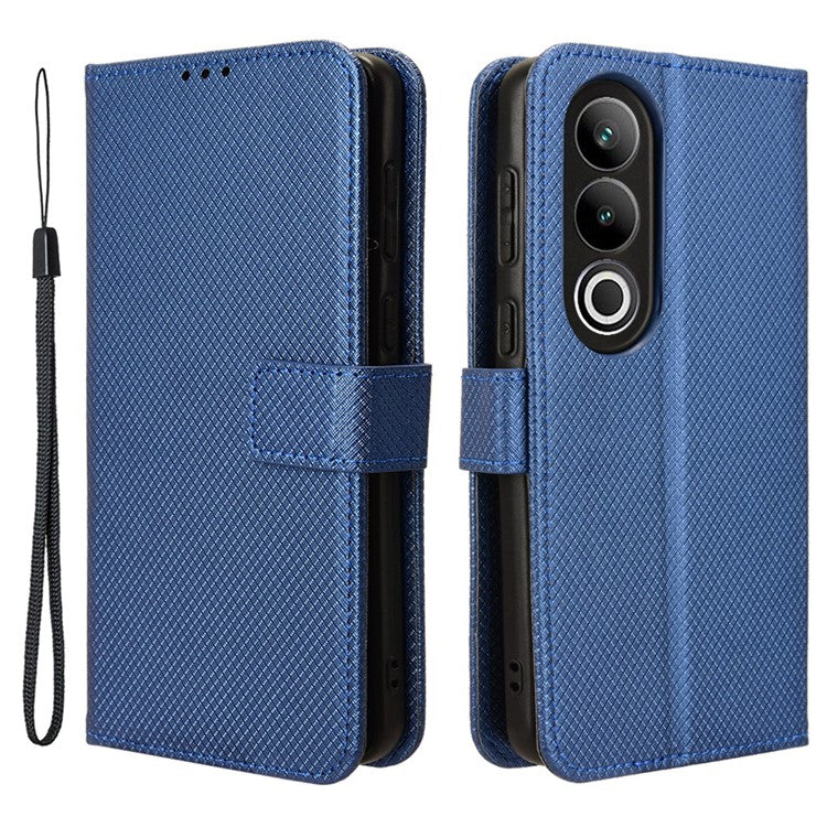 For OnePlus Nord CE4 5G / Oppo K12 Wallet Case Diamond Texture PU Leather Mobile Phone Cover - Blue