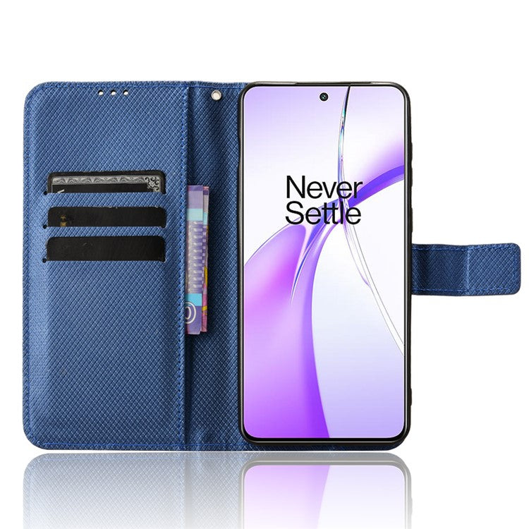 For OnePlus Nord CE4 5G / Oppo K12 Wallet Case Diamond Texture PU Leather Mobile Phone Cover - Blue
