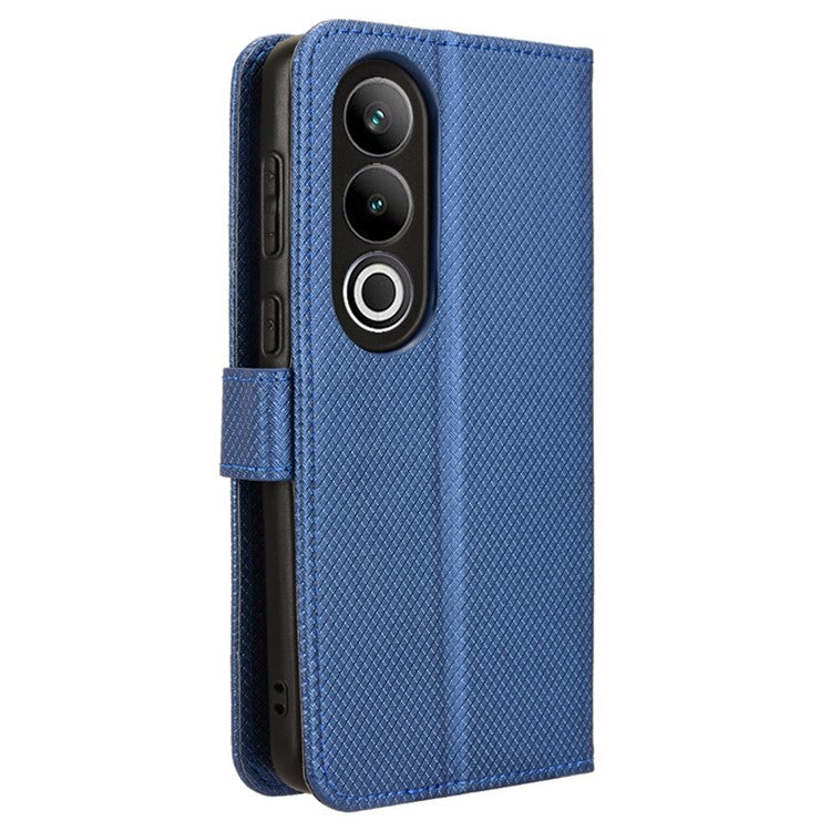 For OnePlus Nord CE4 5G / Oppo K12 Wallet Case Diamond Texture PU Leather Mobile Phone Cover - Blue