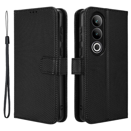For OnePlus Nord CE4 5G / Oppo K12 Wallet Case Diamond Texture PU Leather Mobile Phone Cover - Black