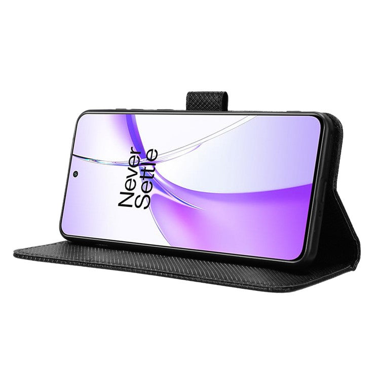 For OnePlus Nord CE4 5G / Oppo K12 Wallet Case Diamond Texture PU Leather Mobile Phone Cover - Black