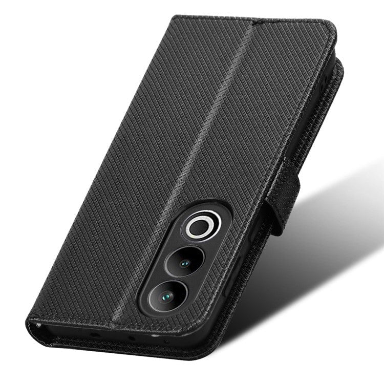 For OnePlus Nord CE4 5G / Oppo K12 Wallet Case Diamond Texture PU Leather Mobile Phone Cover - Black