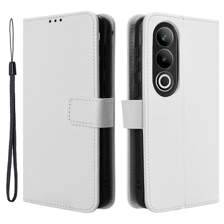 For OnePlus Nord CE4 5G / Oppo K12 Wallet Case Diamond Texture PU Leather Mobile Phone Cover - White