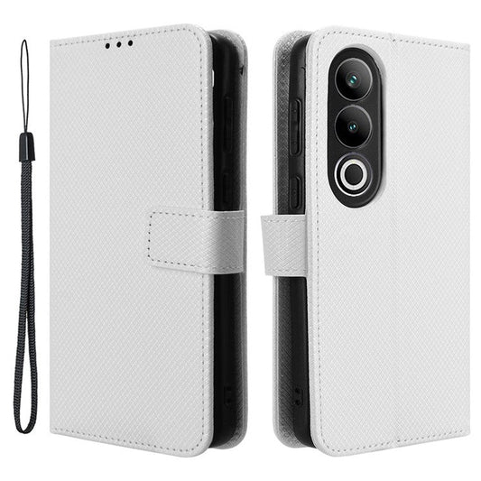 For OnePlus Nord CE4 5G / Oppo K12 Wallet Case Diamond Texture PU Leather Mobile Phone Cover - White
