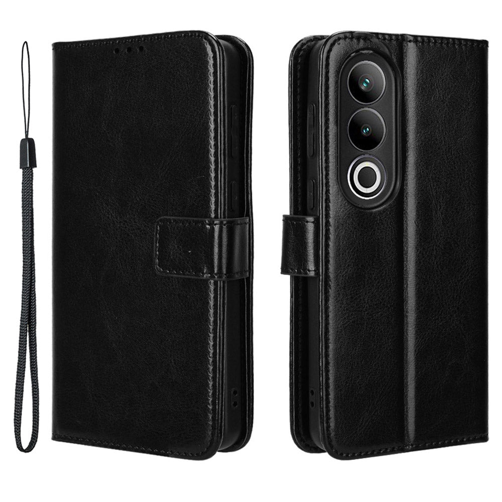 For OnePlus Nord CE4 5G Magnetic Phone Case Folio Stand Crazy Horse Texture Cover - Black