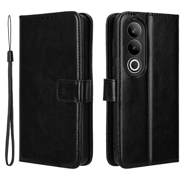 For OnePlus Nord CE4 5G / Oppo K12 Magnetic Phone Case Folio Stand Crazy Horse Texture Cover - Black