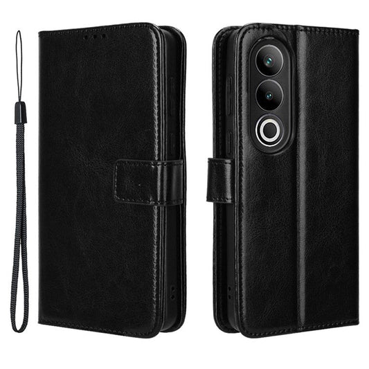 For OnePlus Nord CE4 5G / Oppo K12 Magnetic Phone Case Folio Stand Crazy Horse Texture Cover - Black