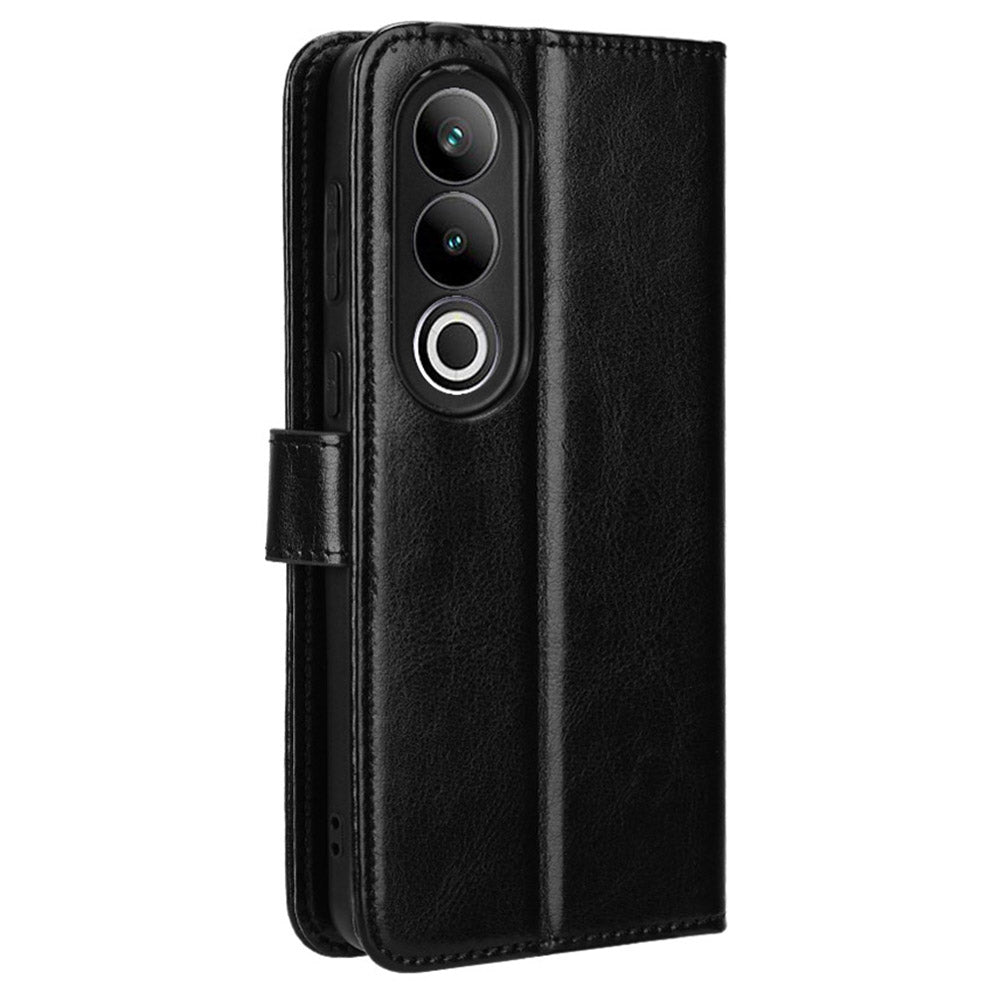 For OnePlus Nord CE4 5G Magnetic Phone Case Folio Stand Crazy Horse Texture Cover - Black