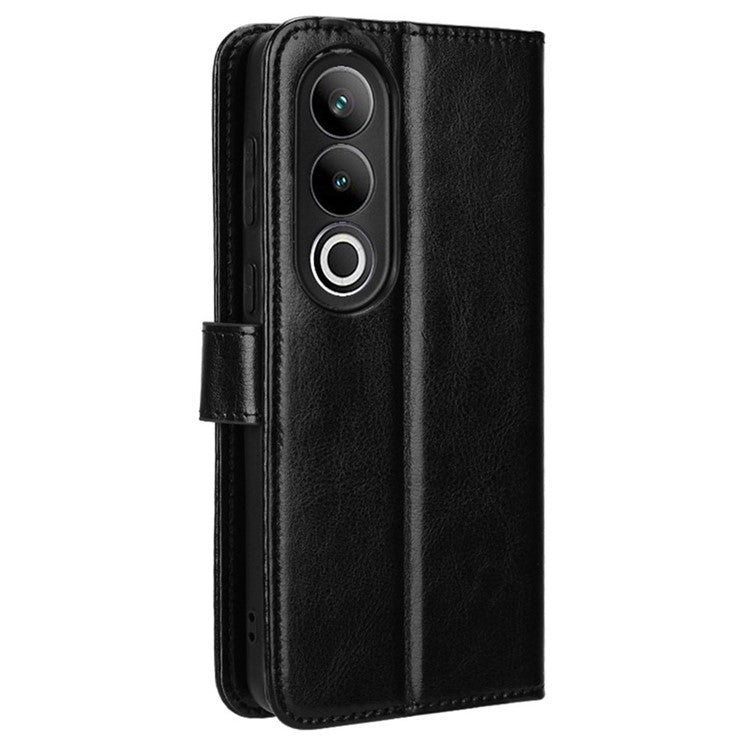 For OnePlus Nord CE4 5G / Oppo K12 Magnetic Phone Case Folio Stand Crazy Horse Texture Cover - Black