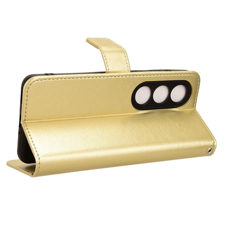 For OnePlus Nord CE4 5G / Oppo K12 Magnetic Phone Case Folio Stand Crazy Horse Texture Cover - Gold