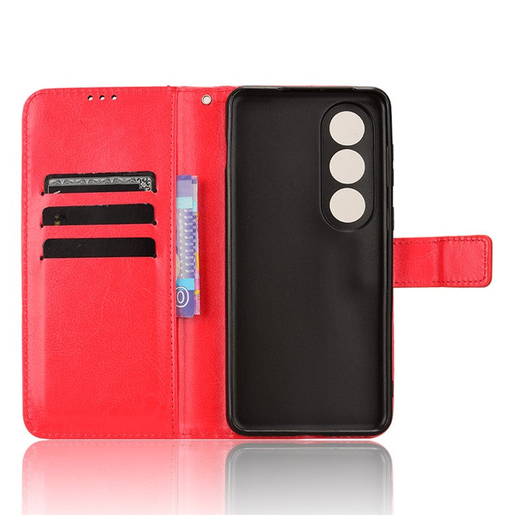 For OnePlus Nord CE4 5G / Oppo K12 Magnetic Phone Case Folio Stand Crazy Horse Texture Cover - Red