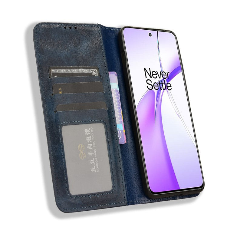 For OnePlus Nord CE4 5G / Oppo K12 Wallet Case Magnetic Closing Retro Leather Phone Cover - Blue