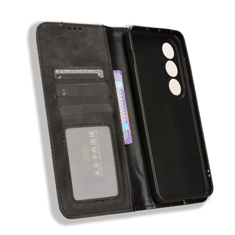 For OnePlus Nord CE4 5G / Oppo K12 Wallet Case Magnetic Closing Retro Leather Phone Cover - Black