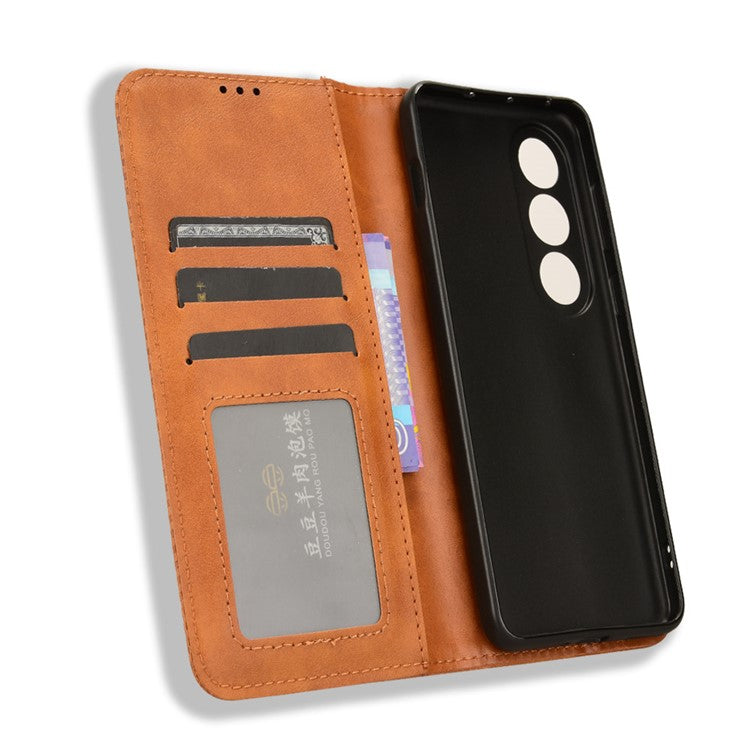 For OnePlus Nord CE4 5G / Oppo K12 Wallet Case Magnetic Closing Retro Leather Phone Cover - Brown
