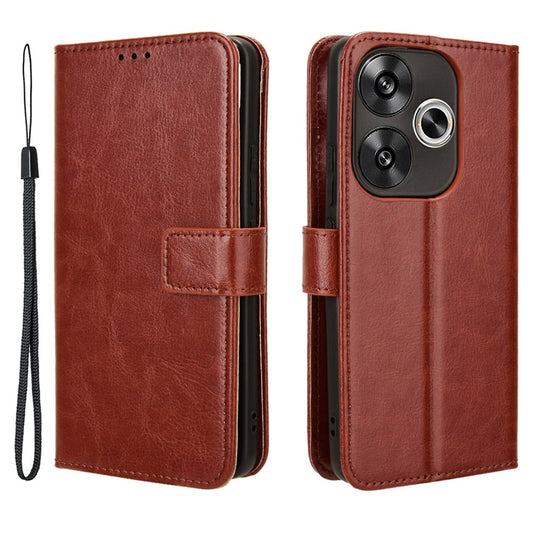 For Xiaomi Redmi Turbo 3 5G Case with Wrist Strap Crazy Horse Texture Magnetic Clasp Phone Cover - Brown