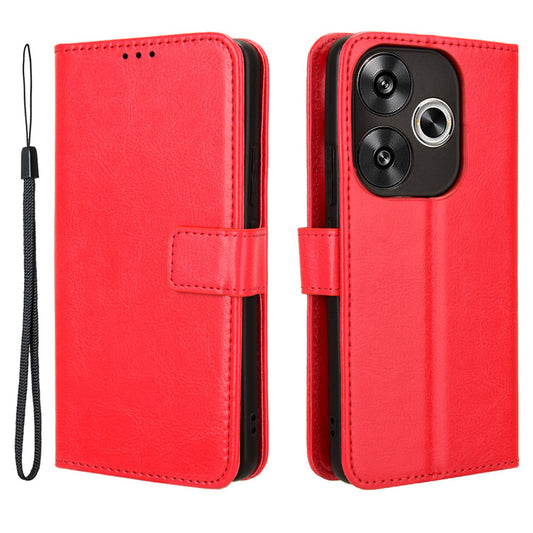 For Xiaomi Redmi Turbo 3 5G Case with Wrist Strap Crazy Horse Texture Magnetic Clasp Phone Cover - Red