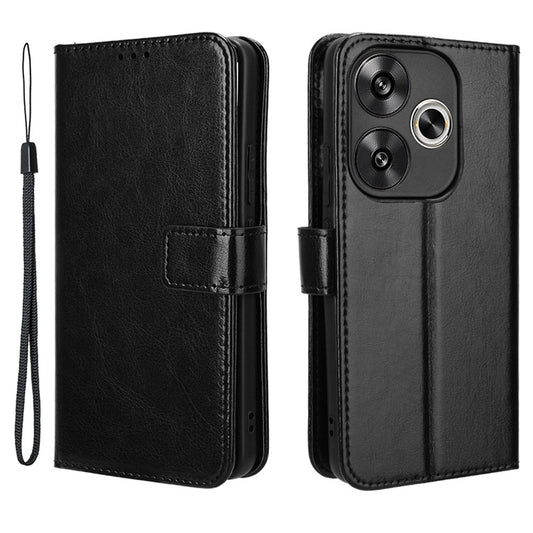 For Xiaomi Redmi Turbo 3 5G Case with Wrist Strap Crazy Horse Texture Magnetic Clasp Phone Cover - Black