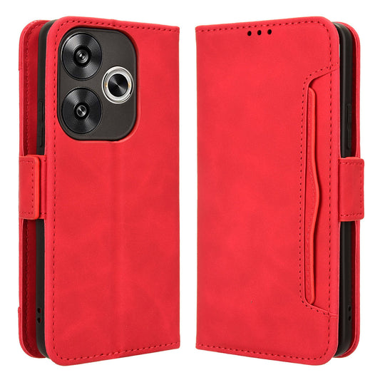 For Xiaomi Redmi Turbo 3 5G Case Wallet Phone Leather Cover with Multiple Card Slots - Red