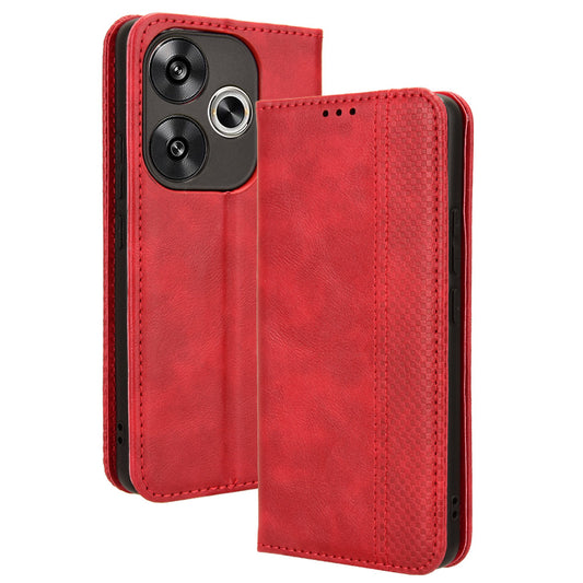 For Xiaomi Redmi Turbo 3 5G Case PU Leather Wallet Retro Texture Phone Cover Wholesale - Red