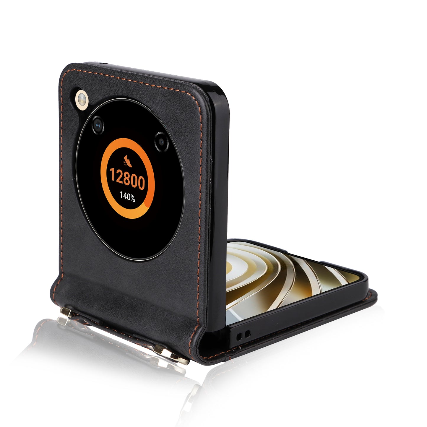 For ZTE nubia Flip 5G / Libero Flip A304ZT Case Card Holder Leather Phone Cover with Lanyard - Black