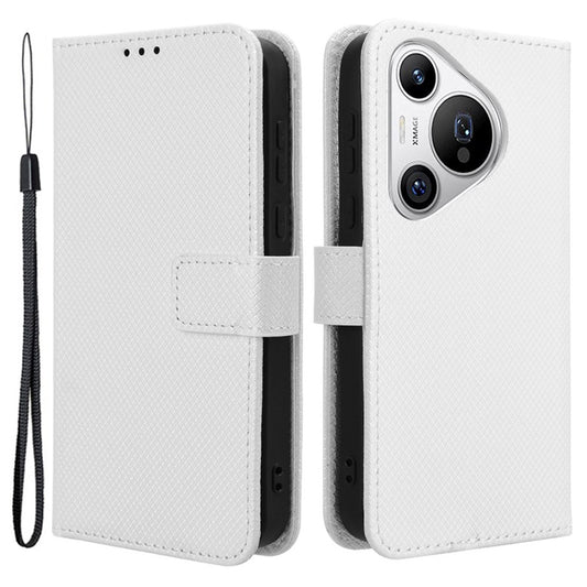 For Huawei Pura 70 Wholesale Phone Case Diamond Texture Leather Stand Wallet Cover - White
