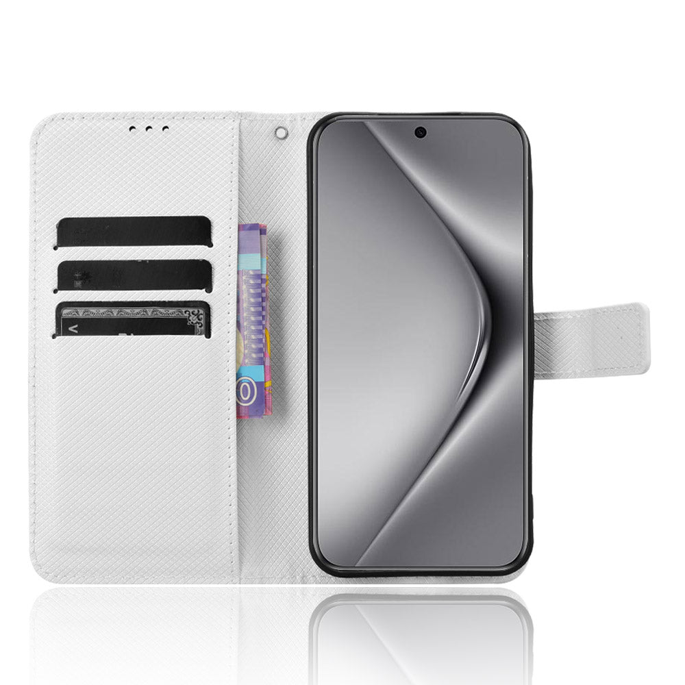 For Huawei Pura 70 Wholesale Phone Case Diamond Texture Leather Stand Wallet Cover - White