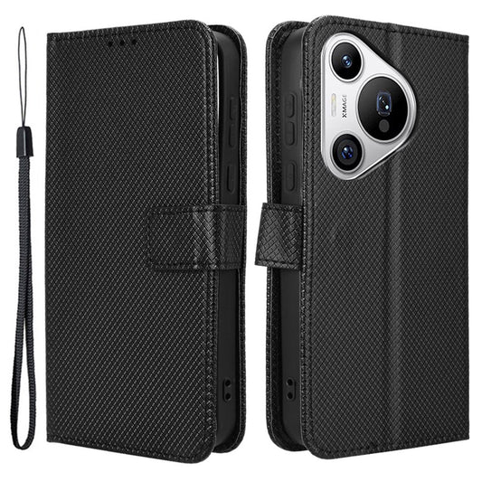 For Huawei Pura 70 Wholesale Phone Case Diamond Texture Leather Stand Wallet Cover - Black