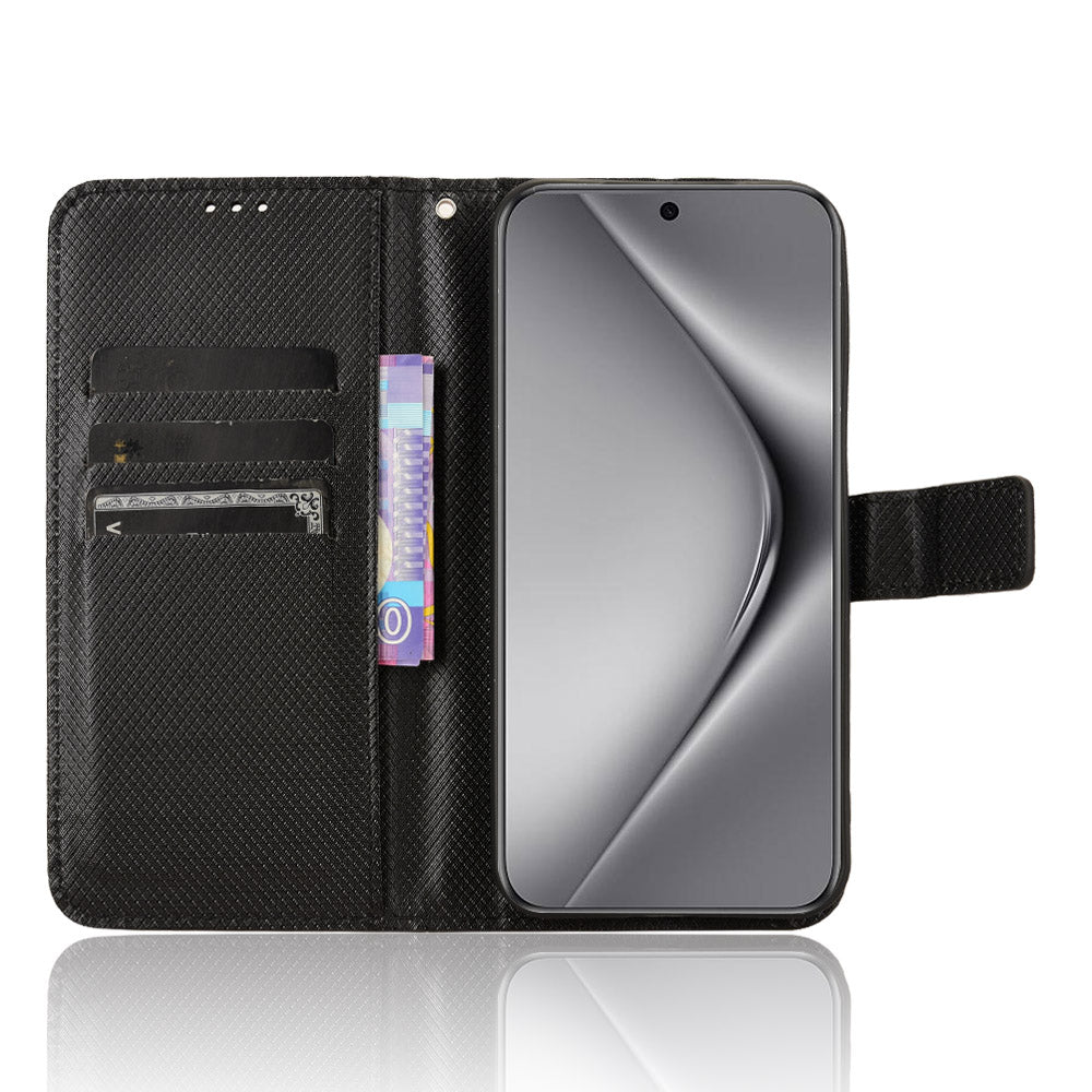For Huawei Pura 70 Wholesale Phone Case Diamond Texture Leather Stand Wallet Cover - Black