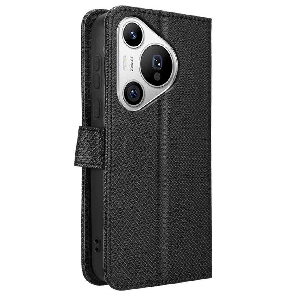 For Huawei Pura 70 Wholesale Phone Case Diamond Texture Leather Stand Wallet Cover - Black