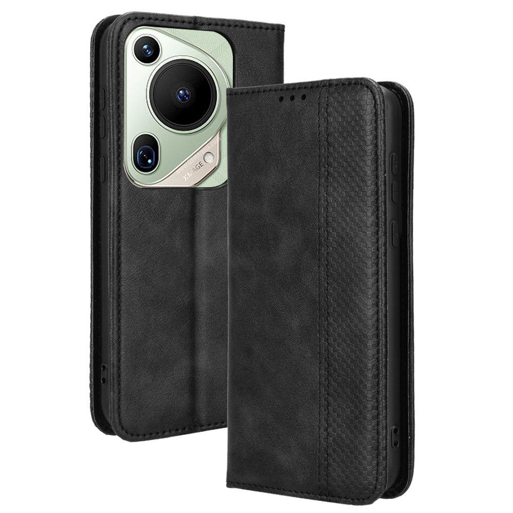 For Huawei Pura 70 Pro / 70 Pro+ / 70 Ultra Case Retro PU Leather Wallet Protective Phone Cover - Black