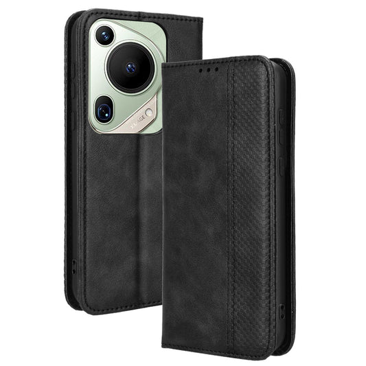 For Huawei Pura 70 Pro / 70 Pro+ / 70 Ultra Case Retro PU Leather Wallet Protective Phone Cover - Black