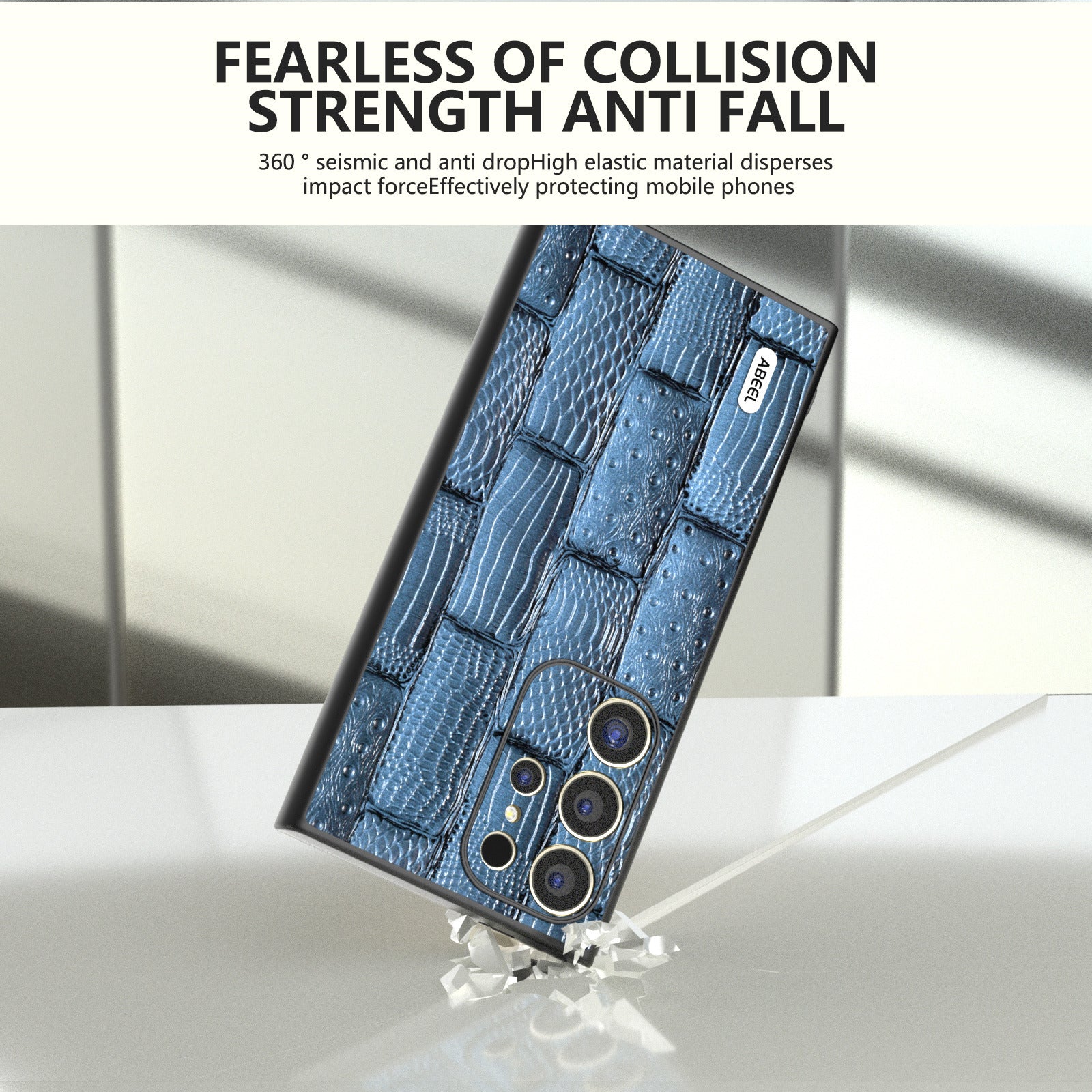 ABEEL For Samsung Galaxy S24 Ultra Case Mahjong Texture Genuine Cow Leather Shockproof Back Cover - Blue