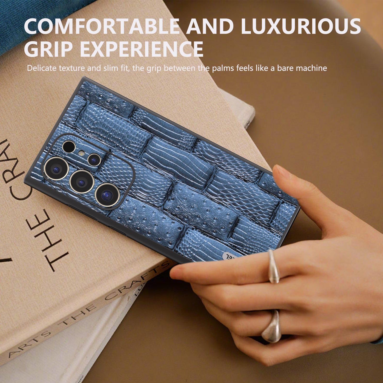 ABEEL For Samsung Galaxy S24 Ultra Case Mahjong Texture Genuine Cow Leather Shockproof Back Cover - Blue