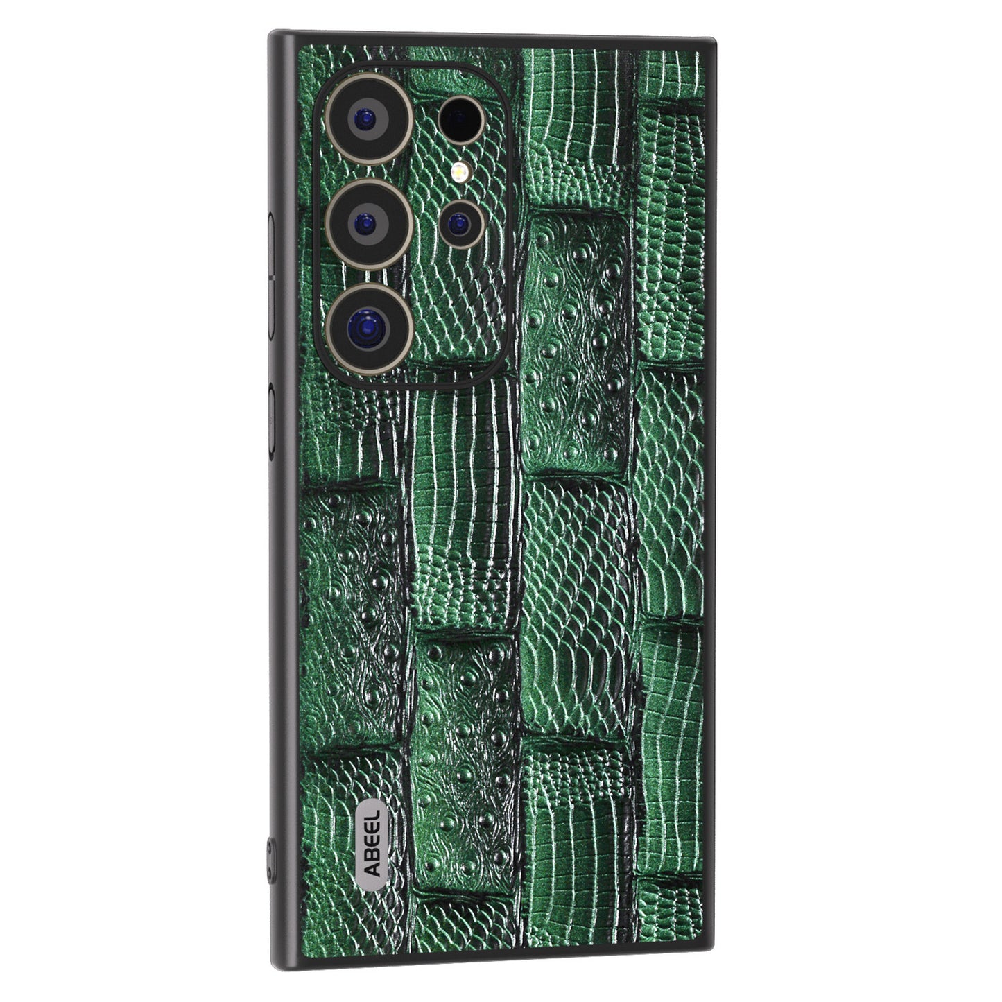 ABEEL For Samsung Galaxy S24 Ultra Case Mahjong Texture Genuine Cow Leather Shockproof Back Cover - Green