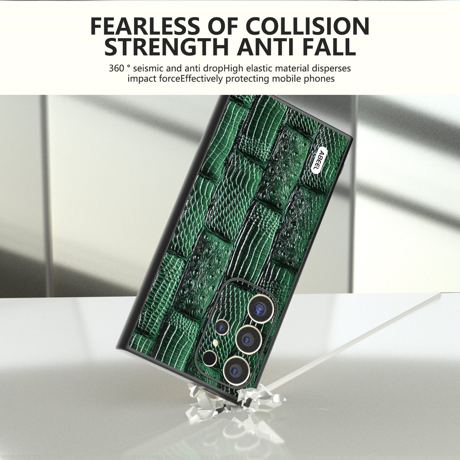 ABEEL For Samsung Galaxy S24 Ultra Case Mahjong Texture Genuine Cow Leather Shockproof Back Cover - Green