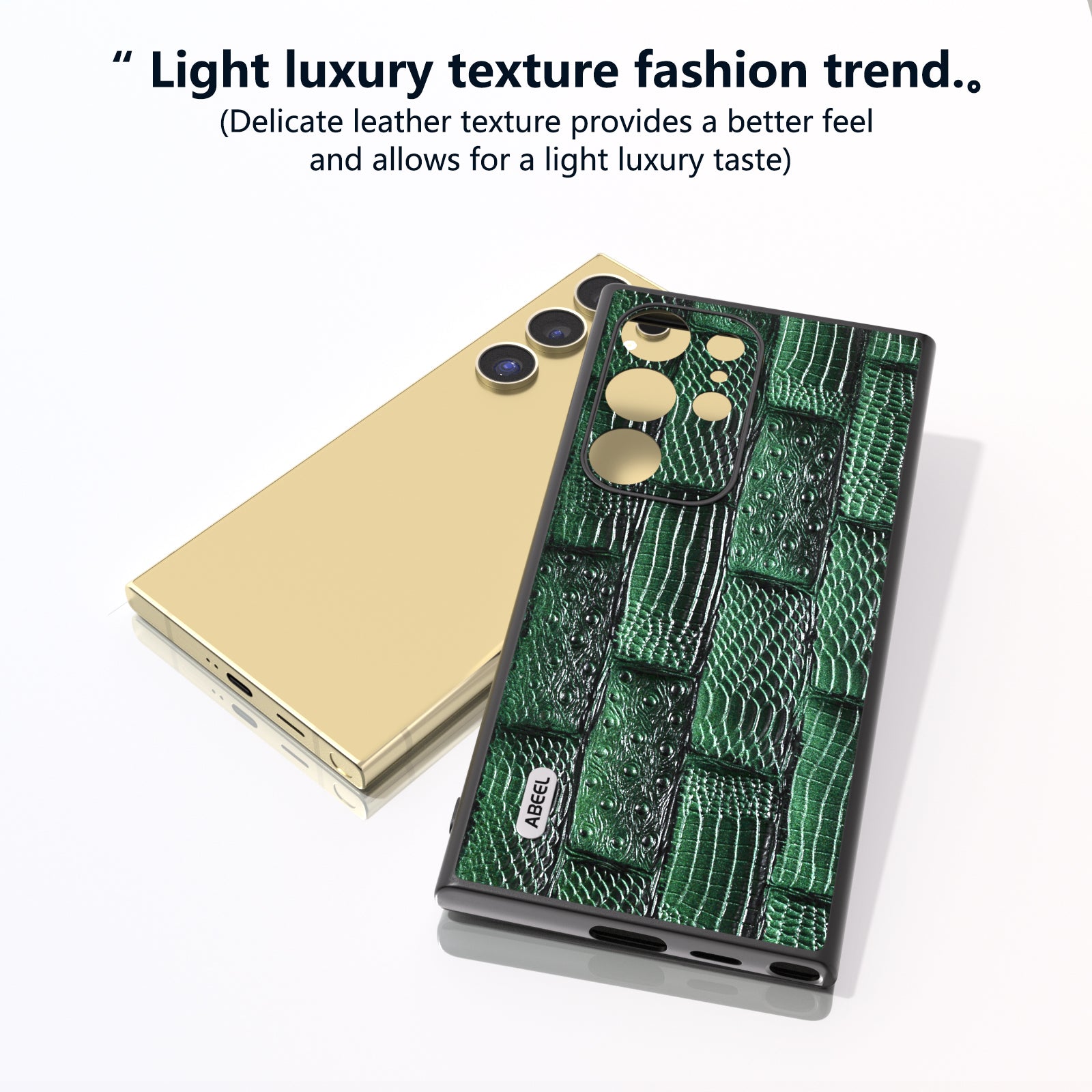 ABEEL For Samsung Galaxy S24 Ultra Case Mahjong Texture Genuine Cow Leather Shockproof Back Cover - Green